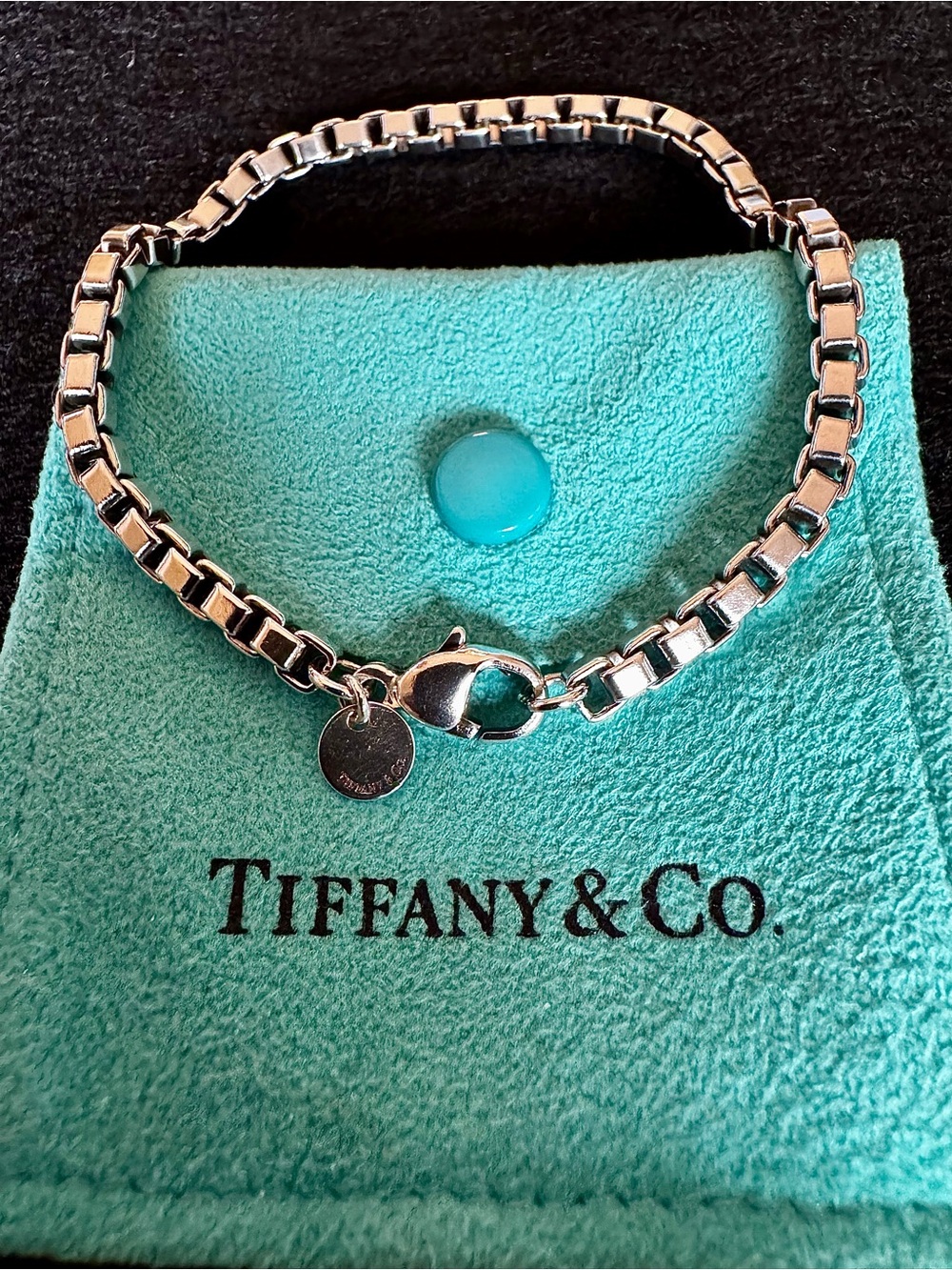 Tiffany & Co. Sterling Silver unisex Venetian link Bracelet with Turquoise Pouch